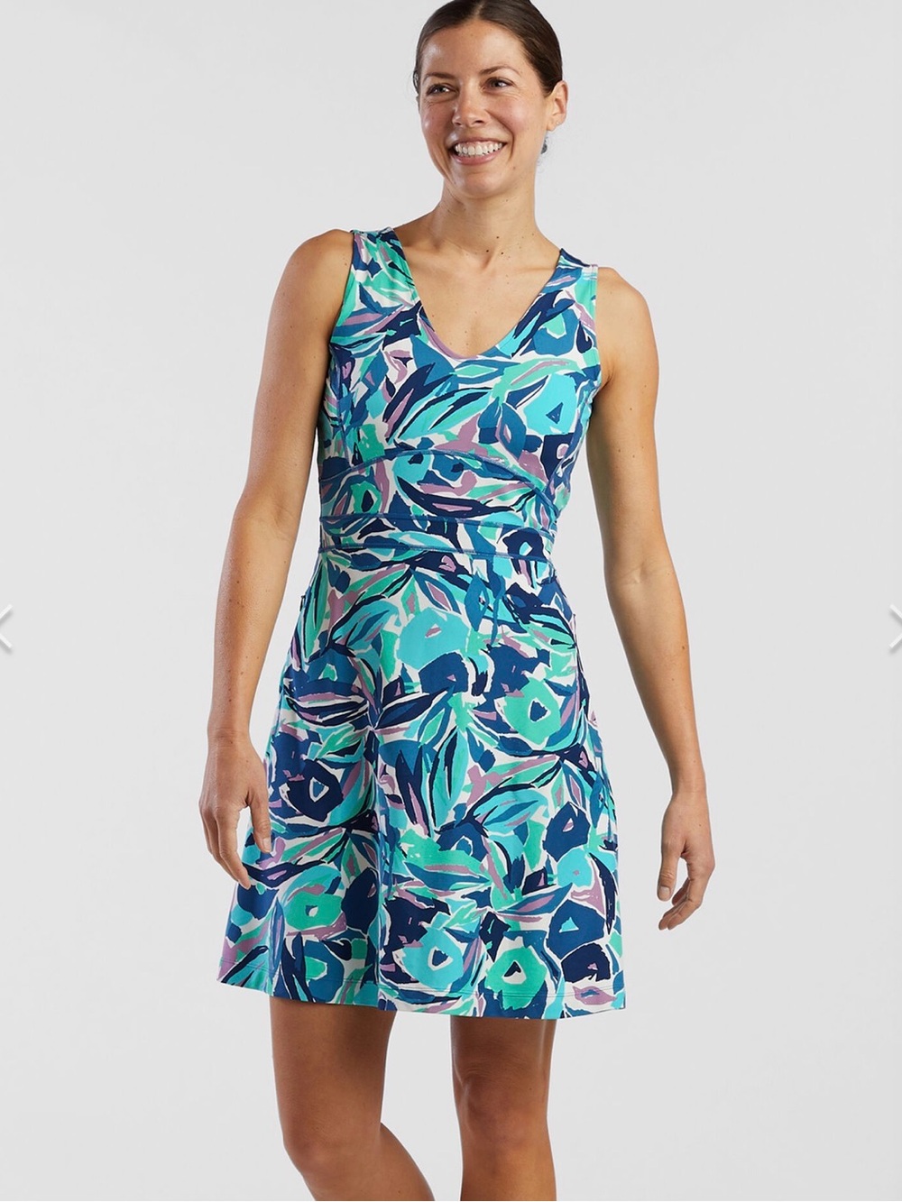 Title Nine Dream V Neck Sz S Swift Snap Versatile Sleeveless Fit-and-Flare Dress